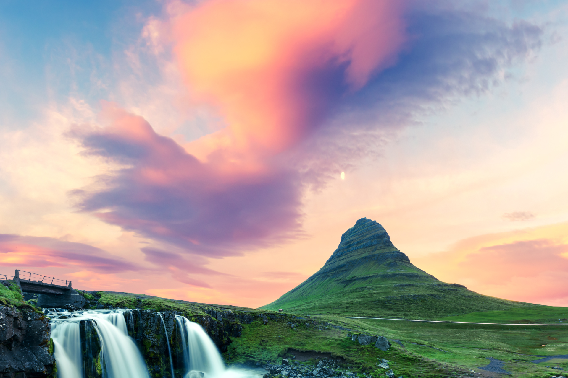 Mountain and waterfall scenery in Iceland