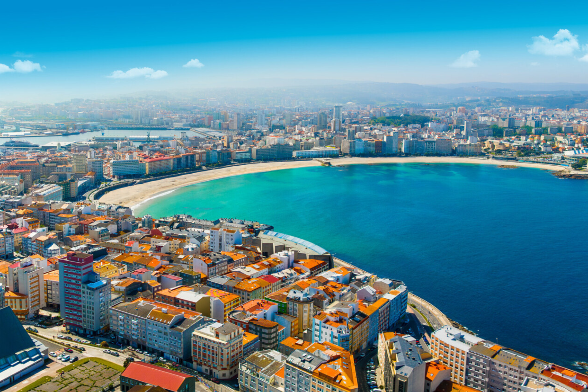 Beachside in Barcelona aerial view shot