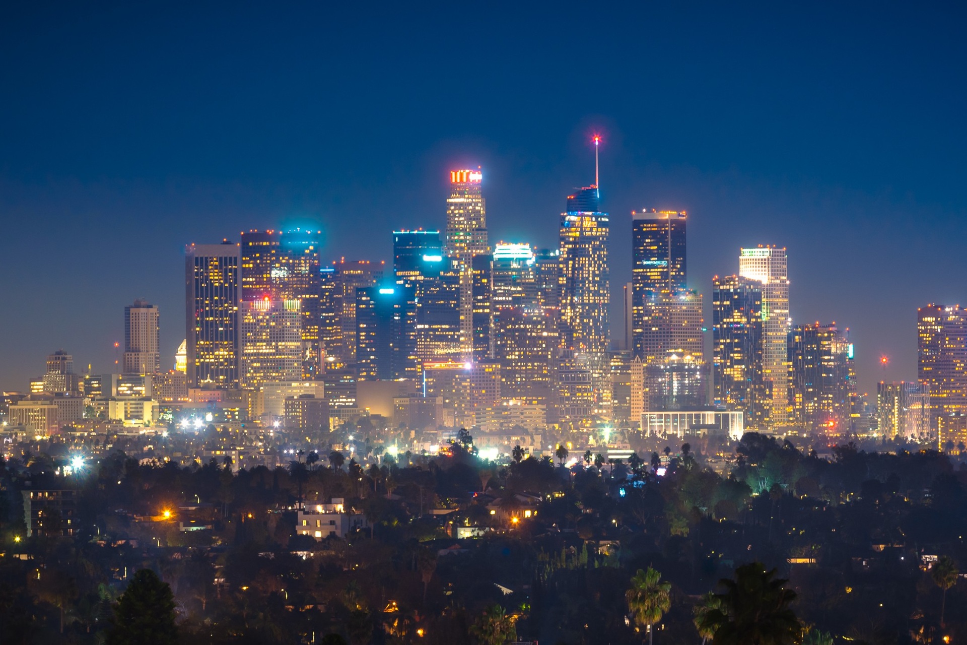 Downtown L.A. skyline at night
