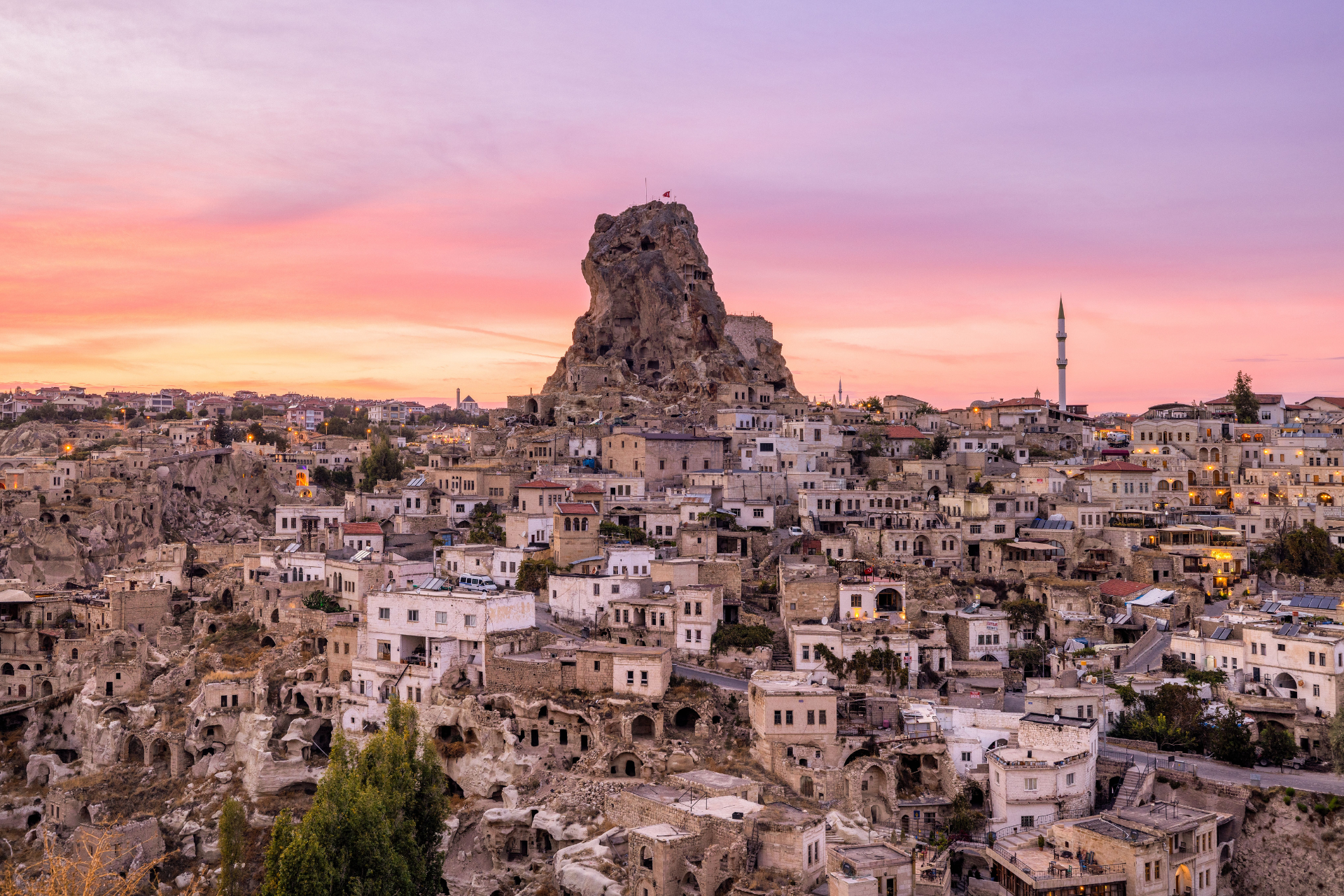 Cappadocia Turkey townscape with sunset