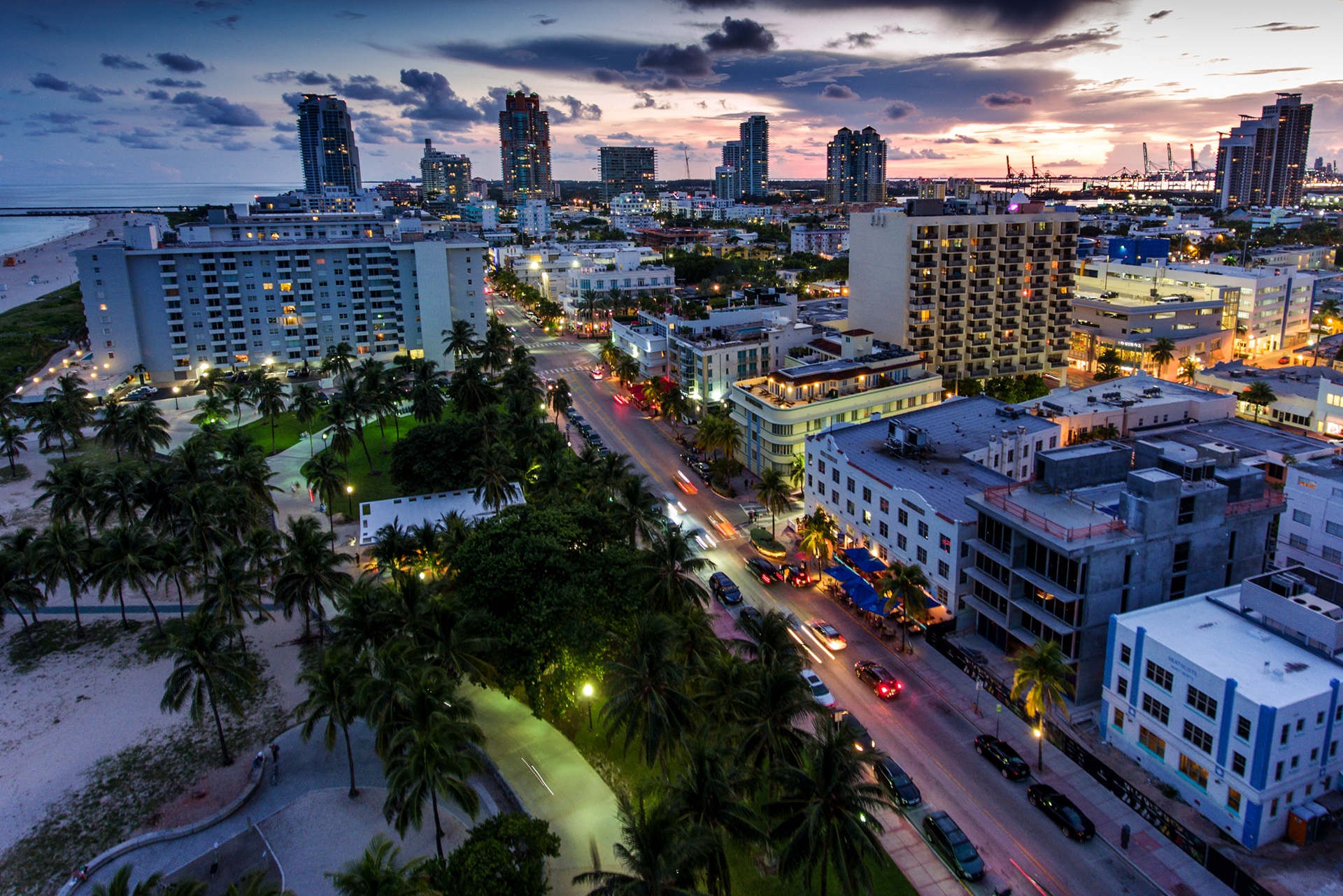 Miami South Beach Nightlife area at dusk