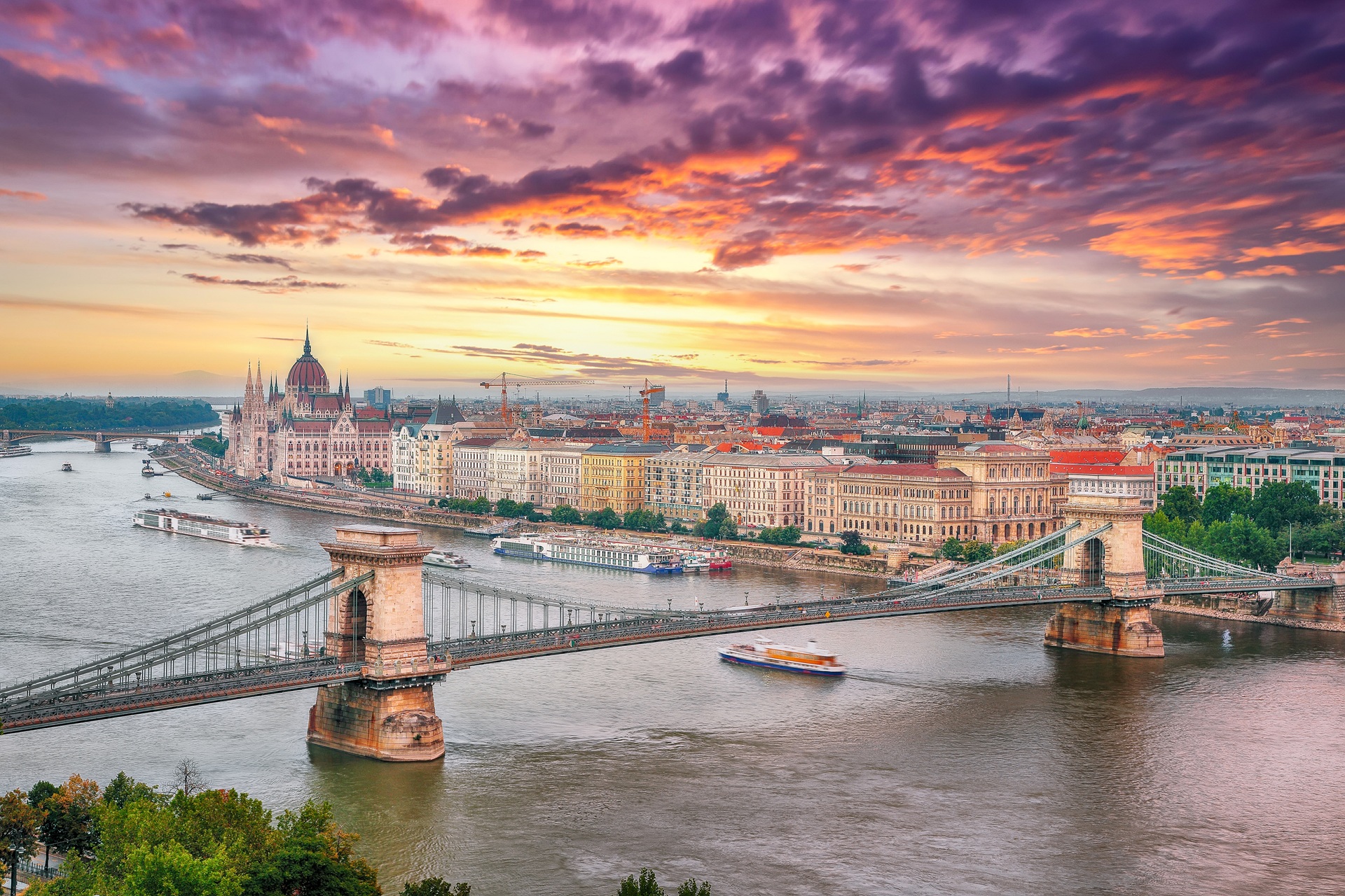 Sunset over the Danube at Budapest