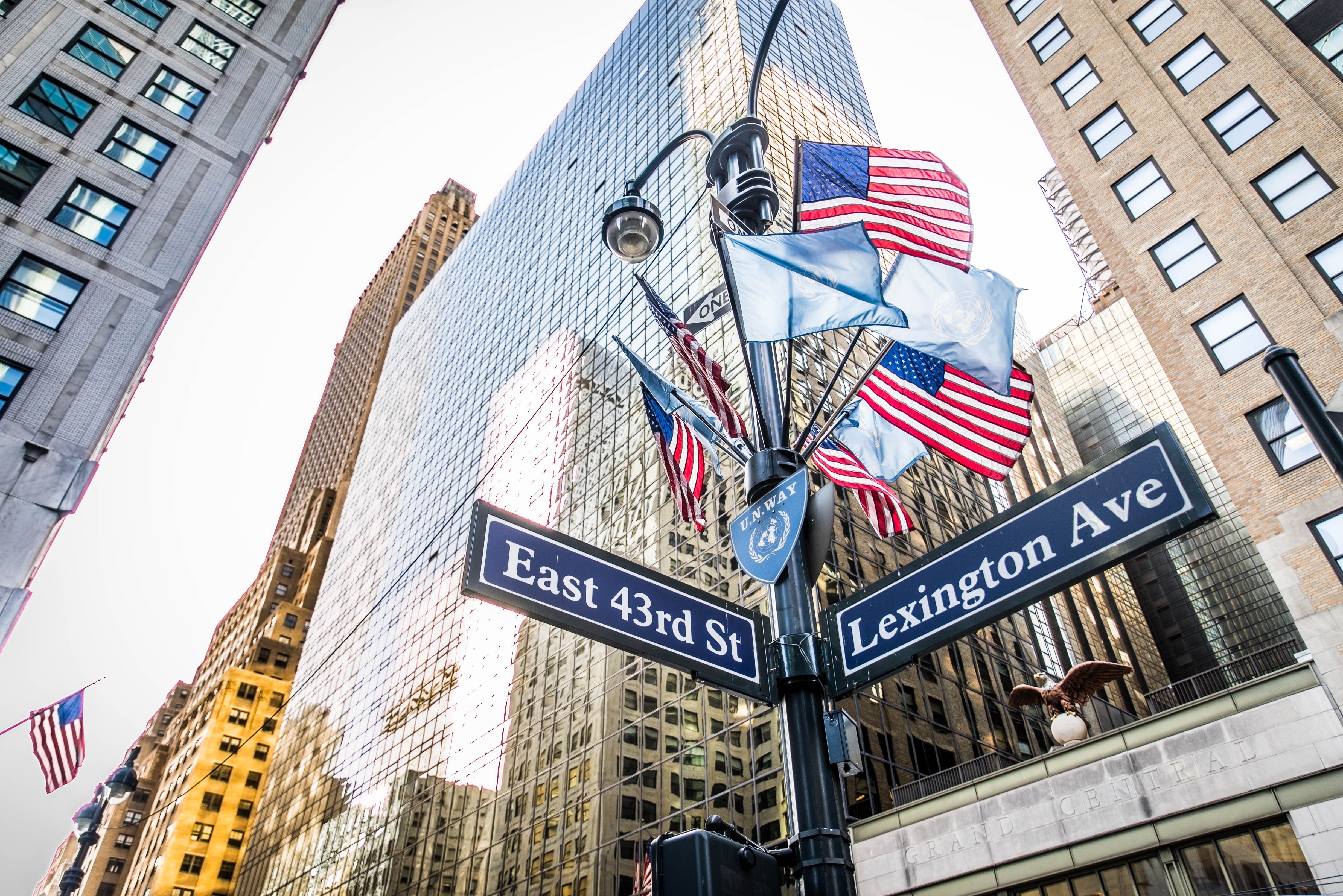 New York Street Signs and flags