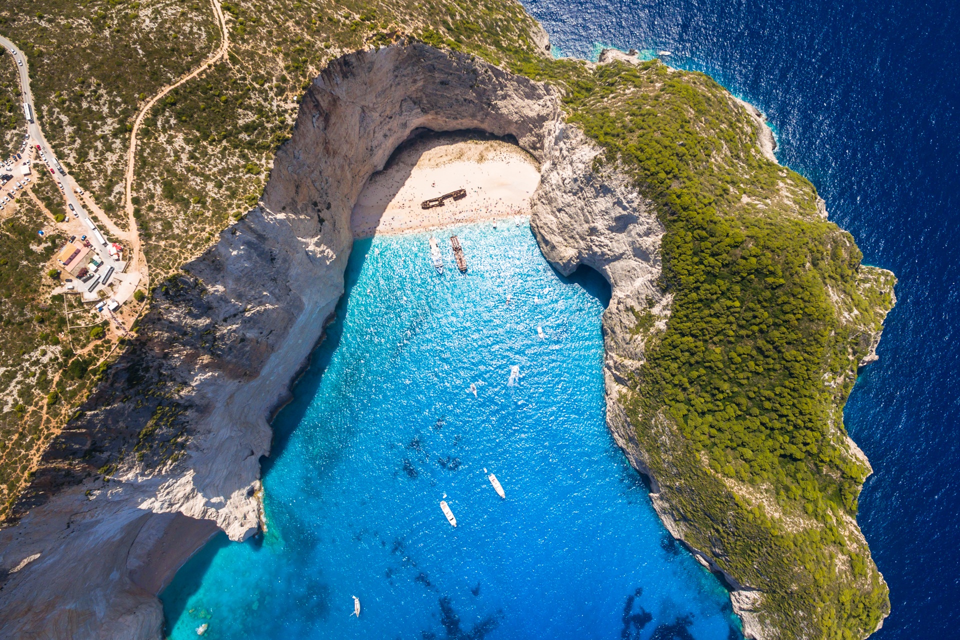 Aerial view of Shipwreck beach on Zante
