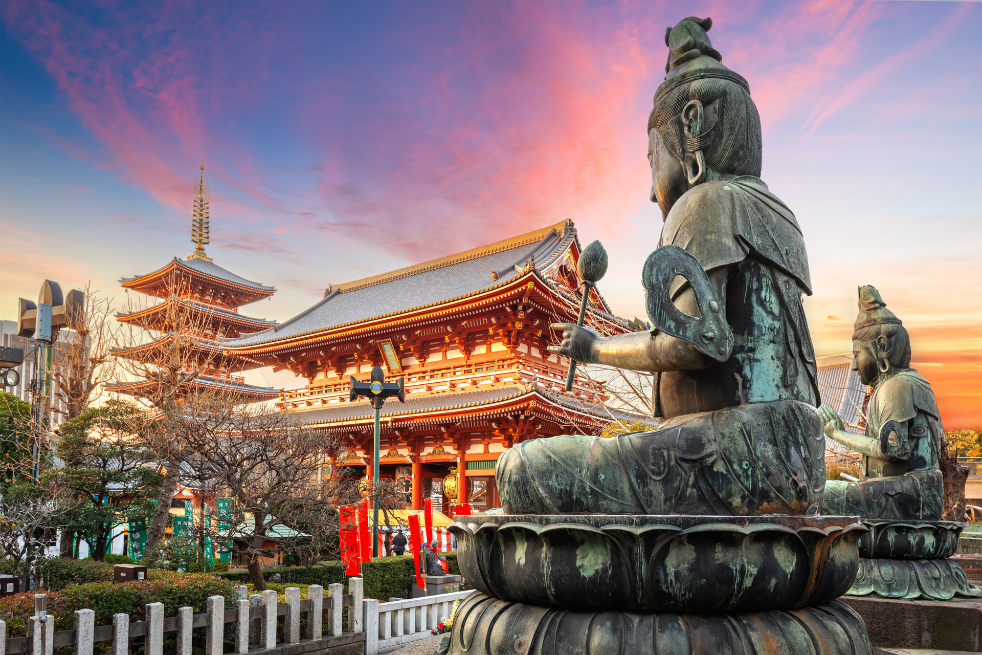 Temple and Sunset in Japan
