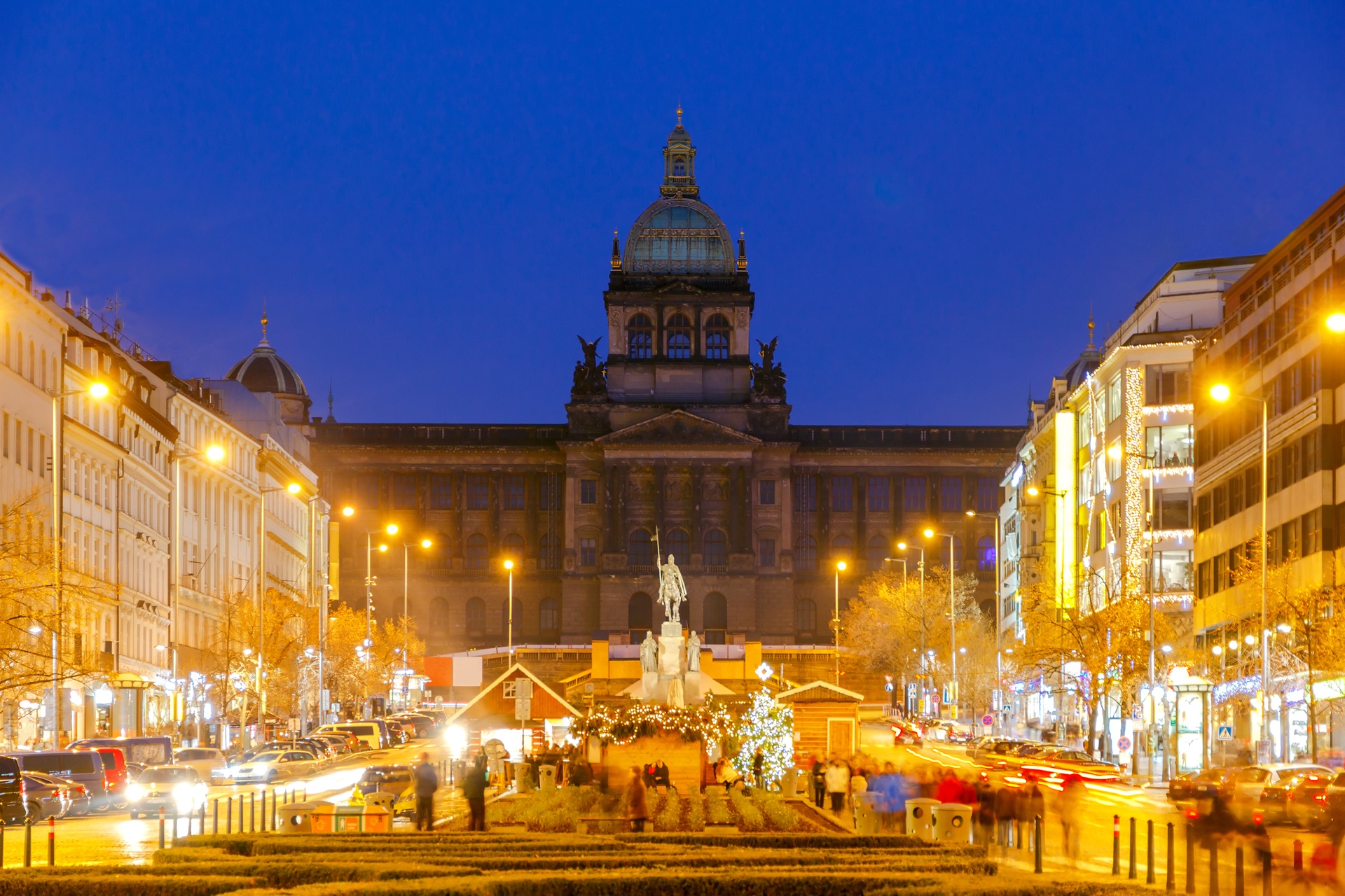 Prague Wenceslas Square Illuminated at night