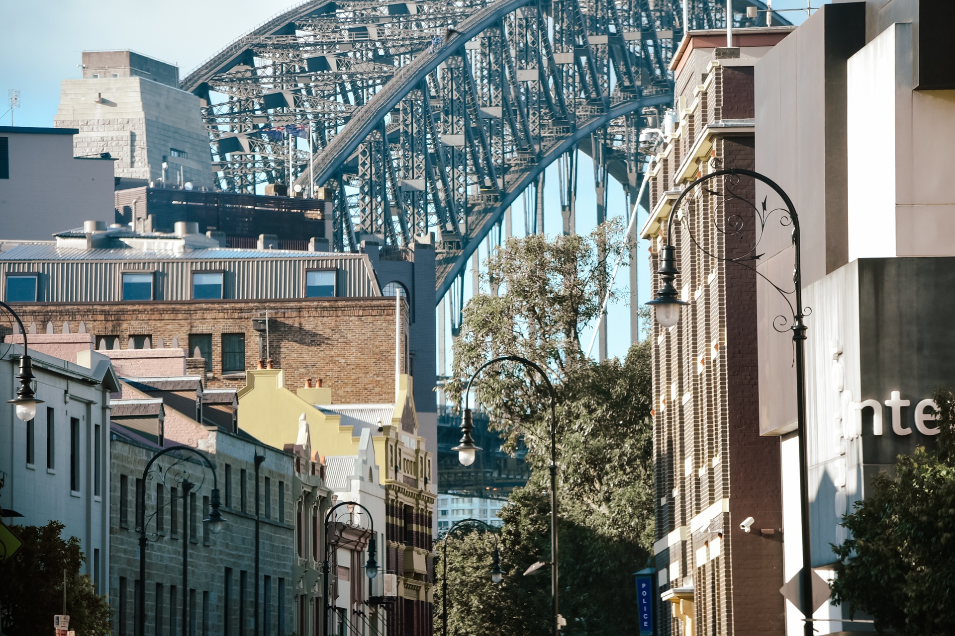 Sydney Harbour Bridge through the Rocks area of Sydney