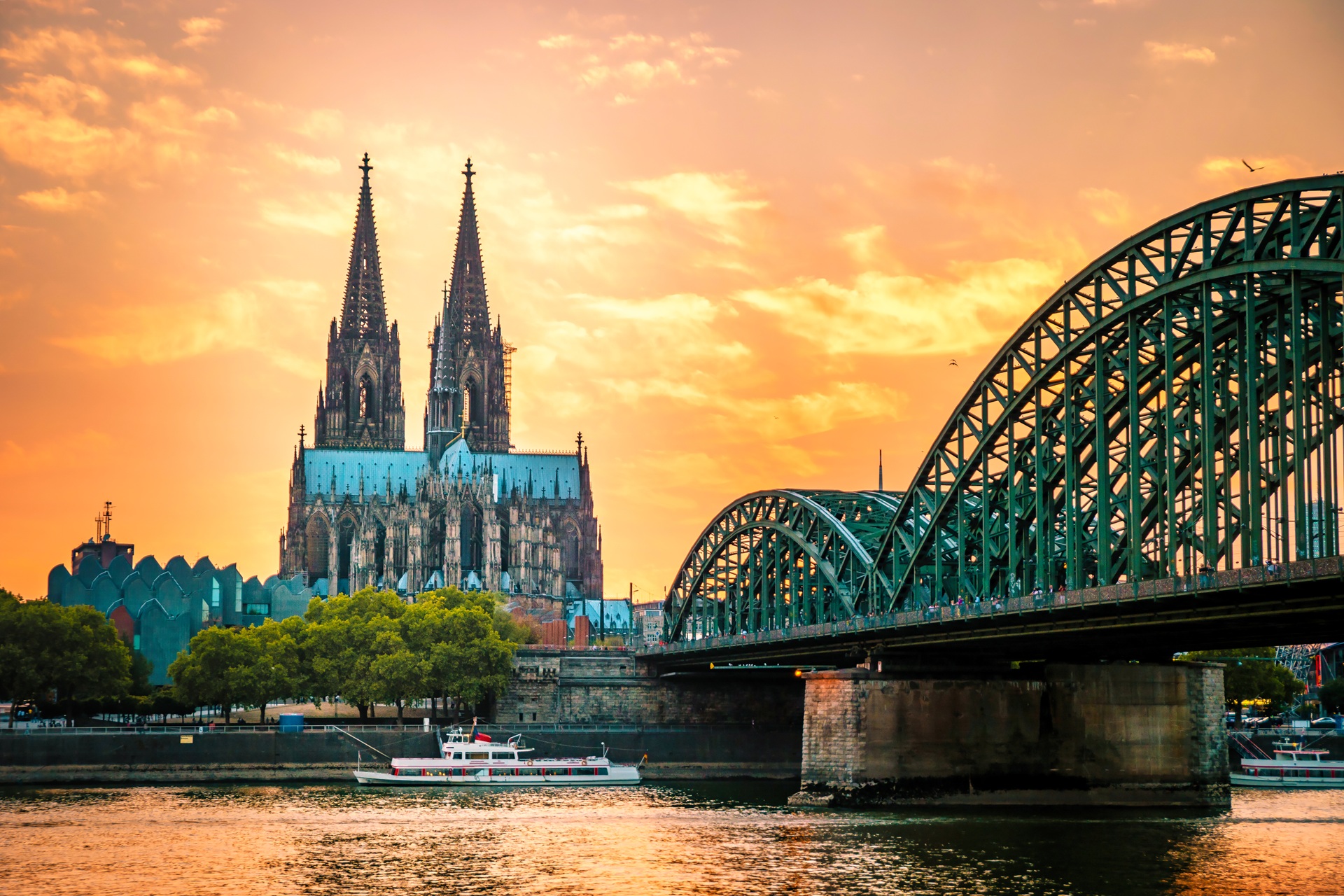 Cologne city skyline at dusk