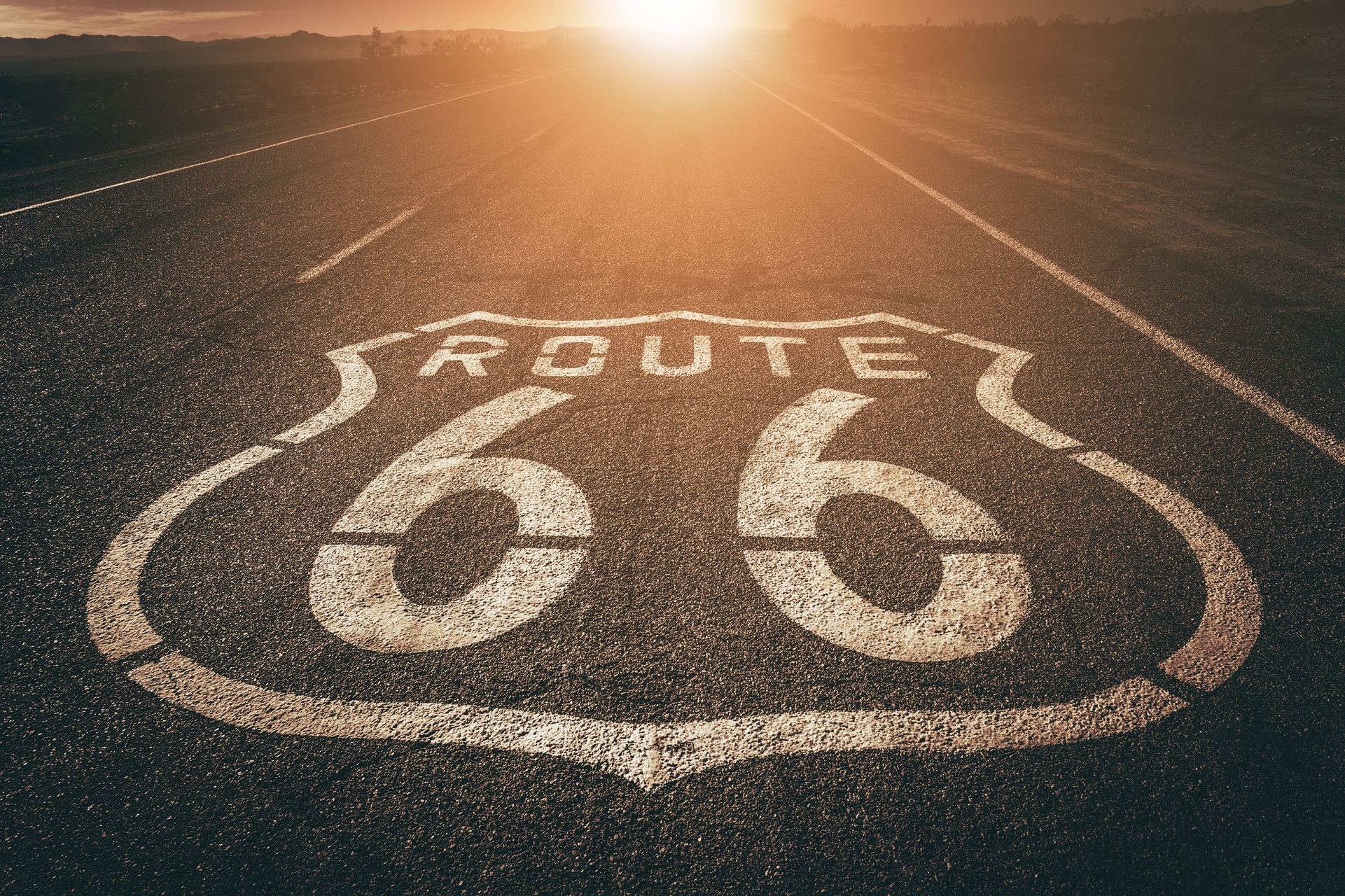 Route 66 sign on road