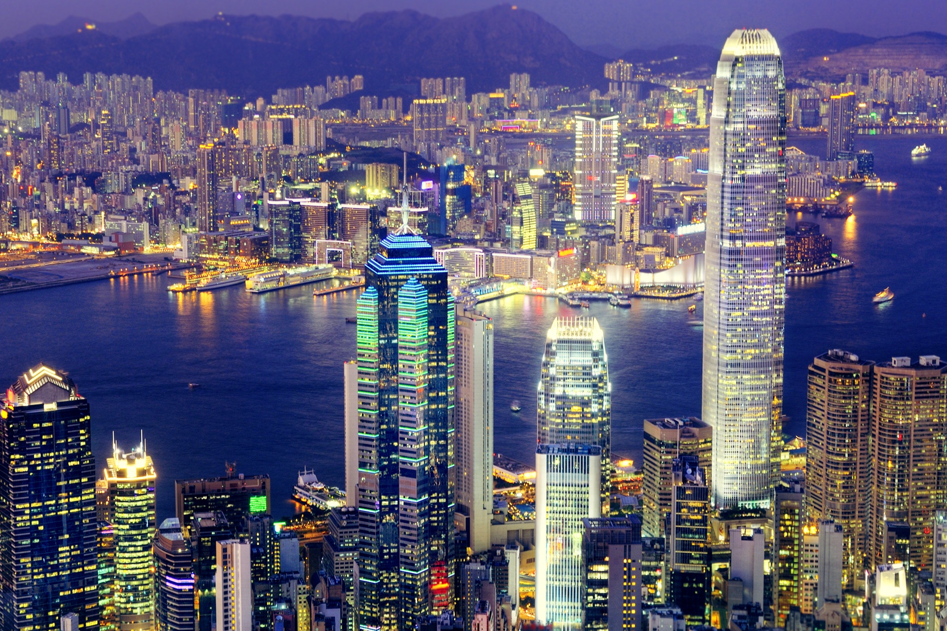 Hong Kong Victoria Harbour Illuminated at night