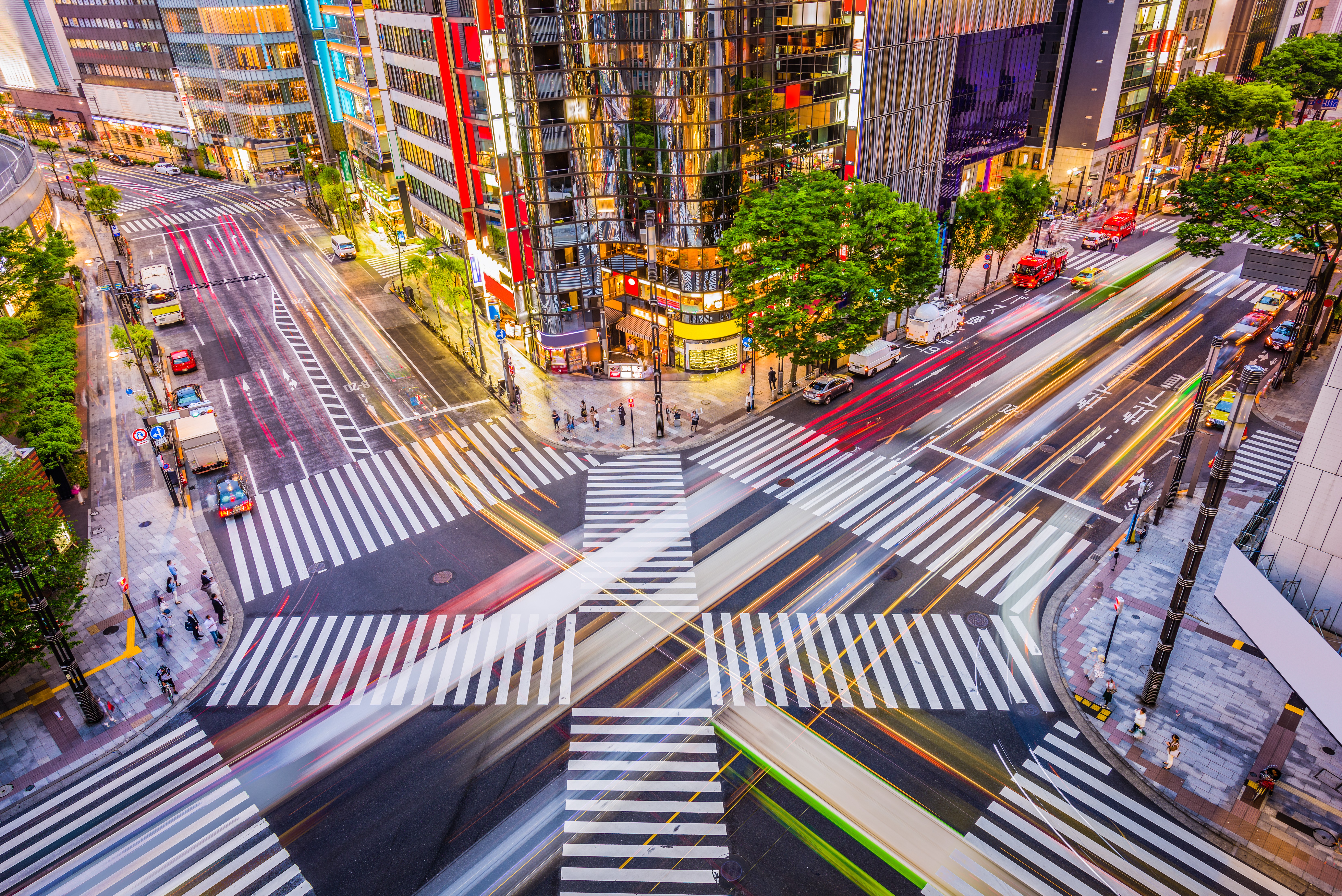 Tokyo Busy shopping intersection in Ginza district