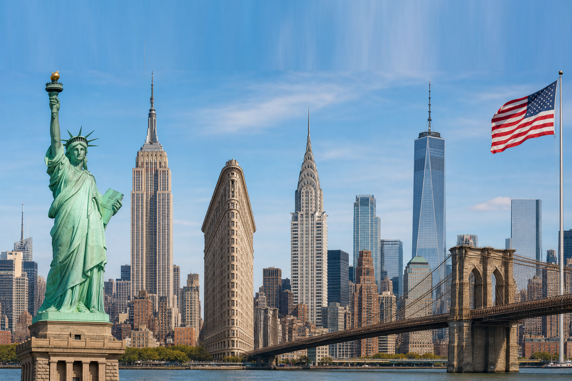 The Statue of Liberty and Manhattan landmarks