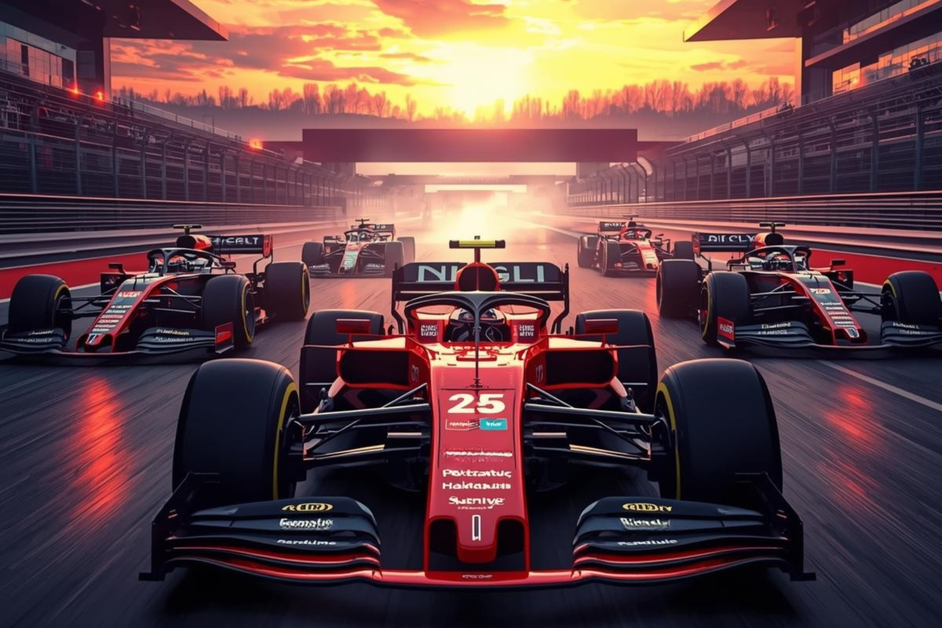 Grand Prix Race Cars at Sunset